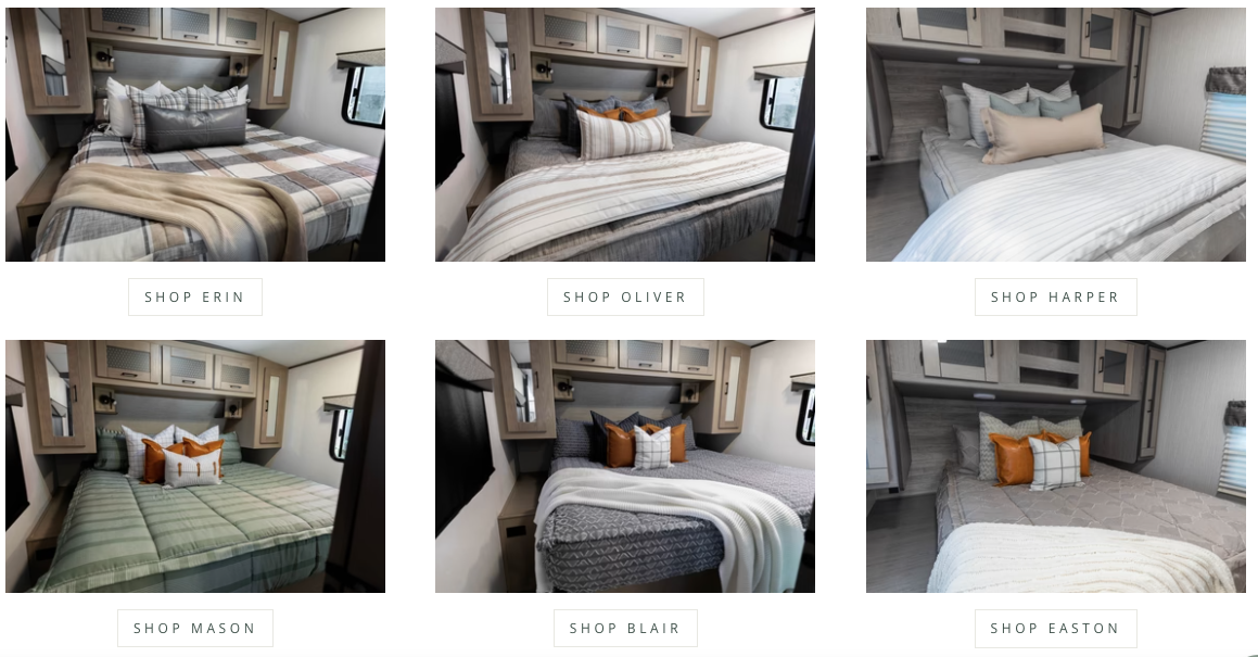 A collage of several RV fitted sheet replacements by Beddys.